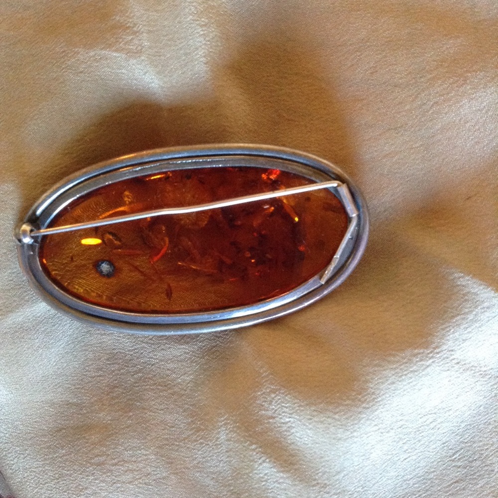 Poland Solid Amber & Sterling Silver Brooch💛 - Picture 2 of 7